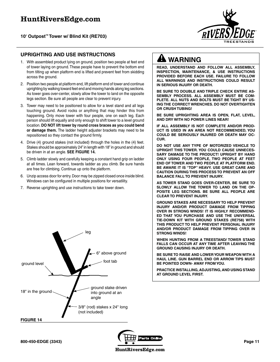 Warning | Rivers Edge RE703 Outpost User Manual | Page 11 / 20