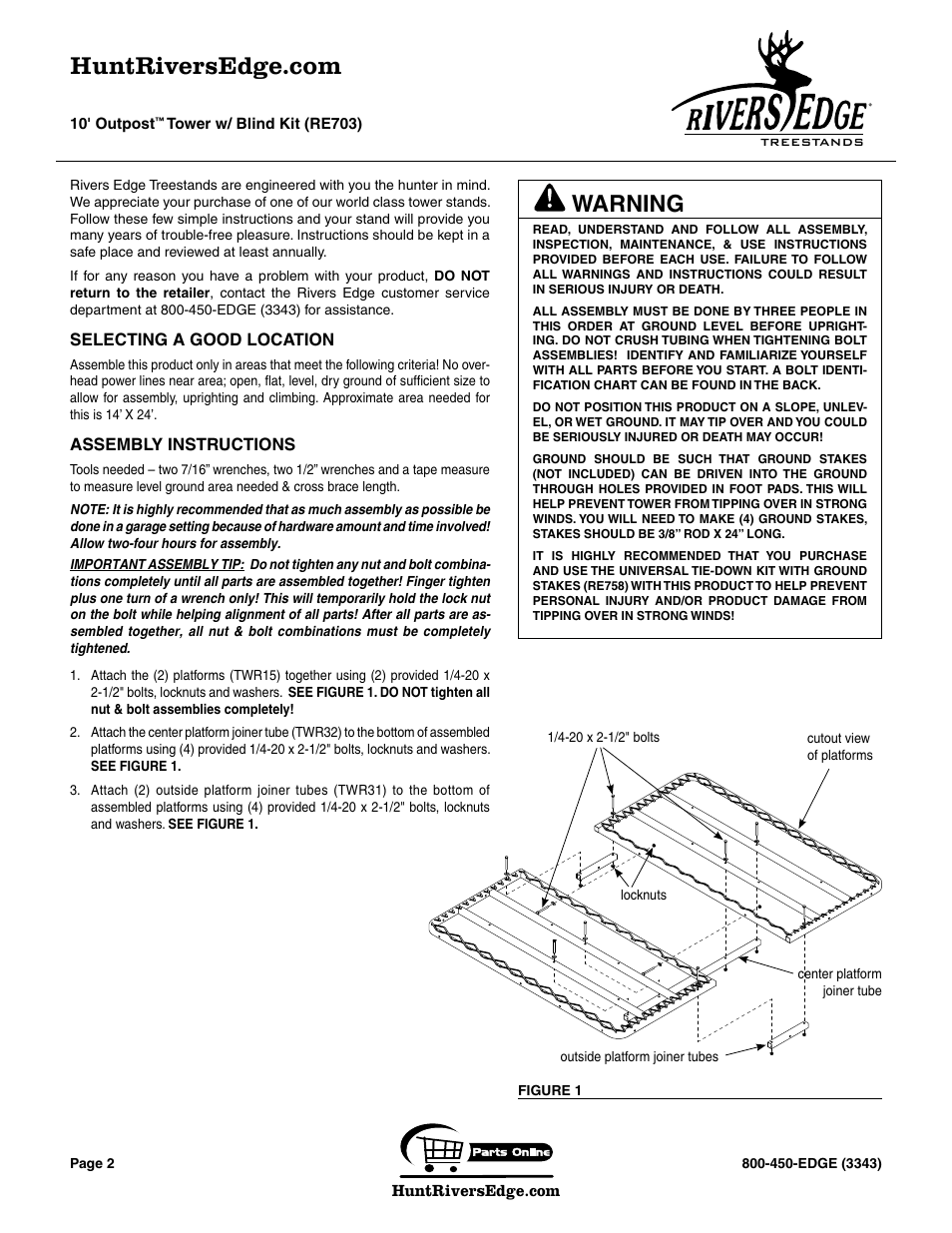Warning | Rivers Edge RE703 Outpost User Manual | Page 2 / 20