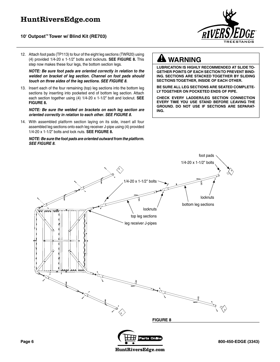 Warning | Rivers Edge RE703 Outpost User Manual | Page 6 / 20