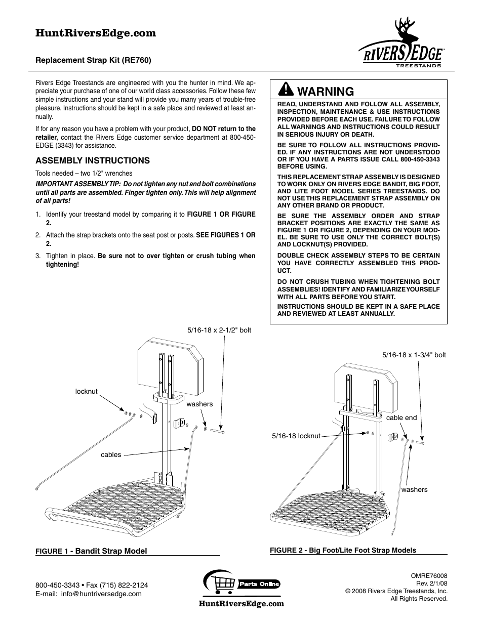 Rivers Edge RE760 Replacement Strap Kit User Manual | 2 pages