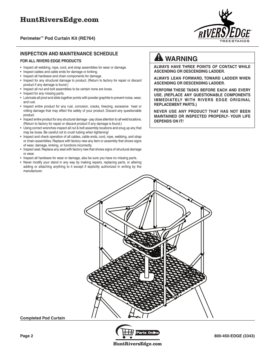 Warning | Rivers Edge RE764 Perimeter Pod Curtain User Manual | Page 2 / 4