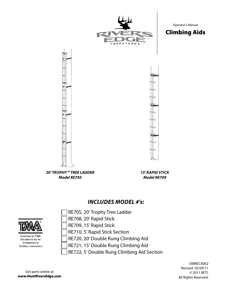 Rivers Edge RE722 5' EXT FOR DOUBLE RUNG CLIMBING AID User Manual | 20 pages