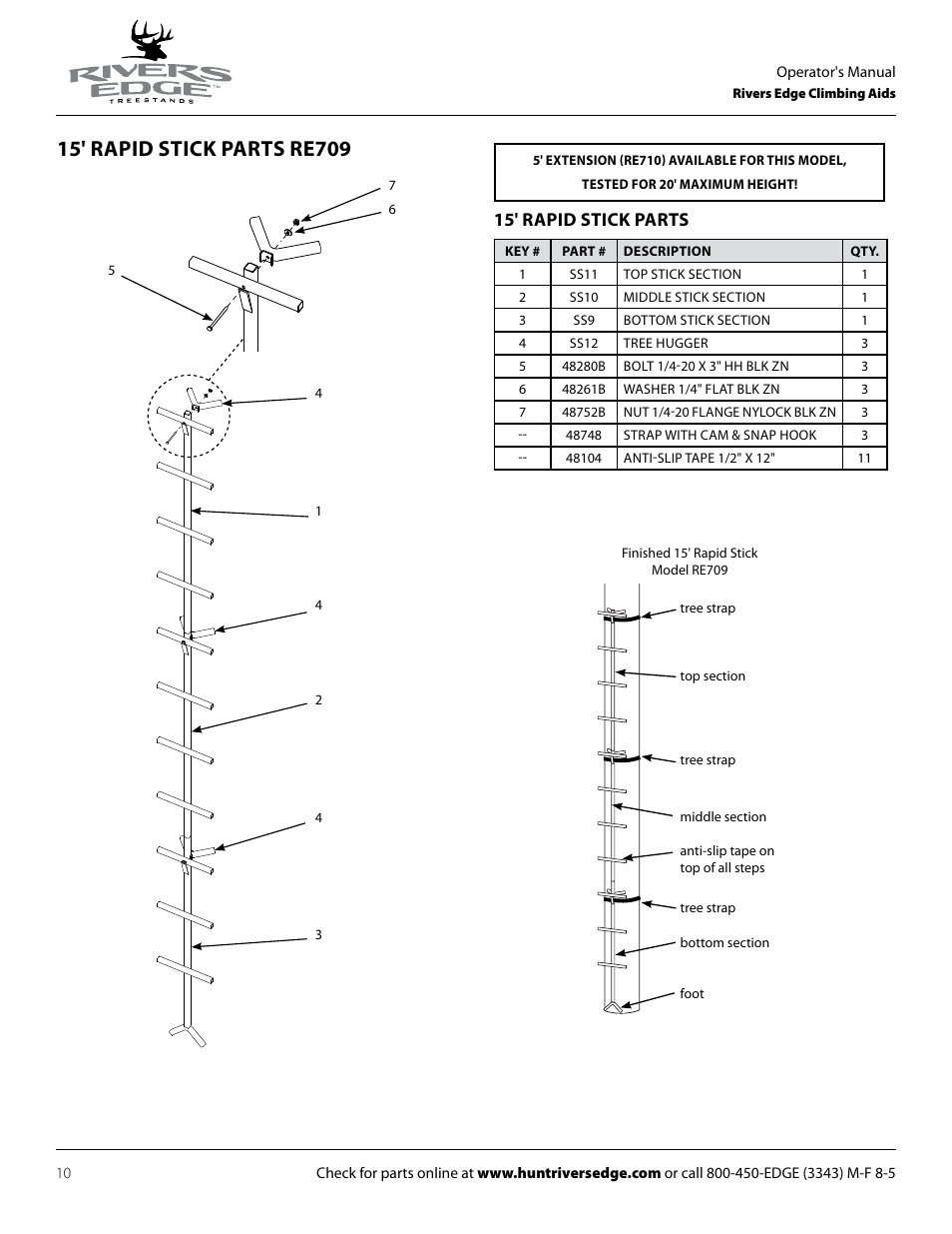 15' rapid stick parts | Rivers Edge RE722 5' EXT FOR DOUBLE RUNG CLIMBING AID User Manual | Page 10 / 20