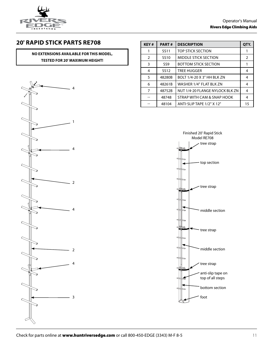 Rivers Edge RE722 5' EXT FOR DOUBLE RUNG CLIMBING AID User Manual | Page 11 / 20