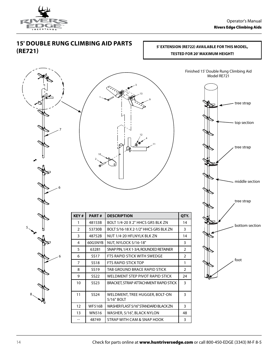 Rivers edge climbing aids | Rivers Edge RE722 5' EXT FOR DOUBLE RUNG CLIMBING AID User Manual | Page 14 / 20