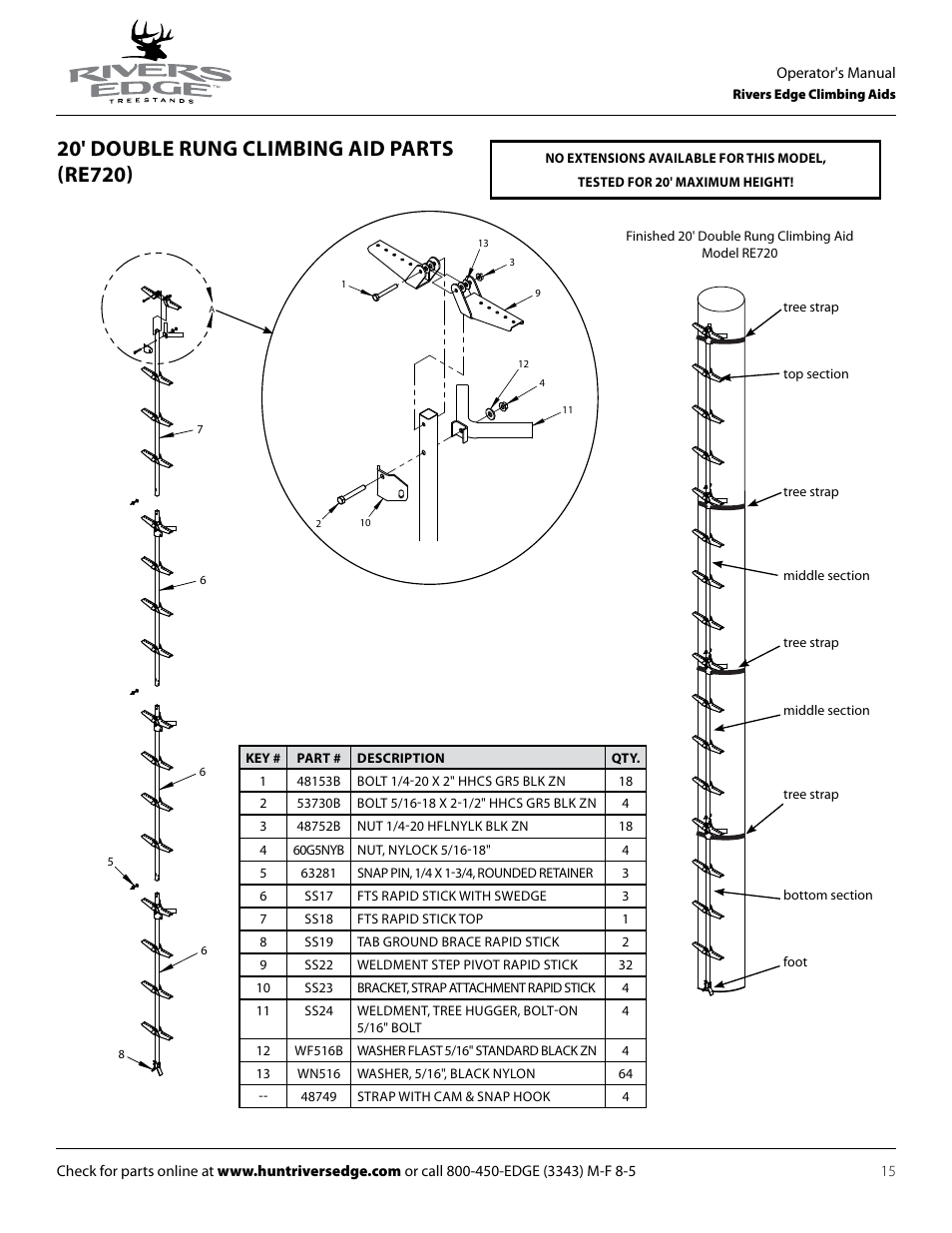 20 foot, Rapid stick, Rivers edge climbing aids | Rivers Edge RE722 5' EXT FOR DOUBLE RUNG CLIMBING AID User Manual | Page 15 / 20