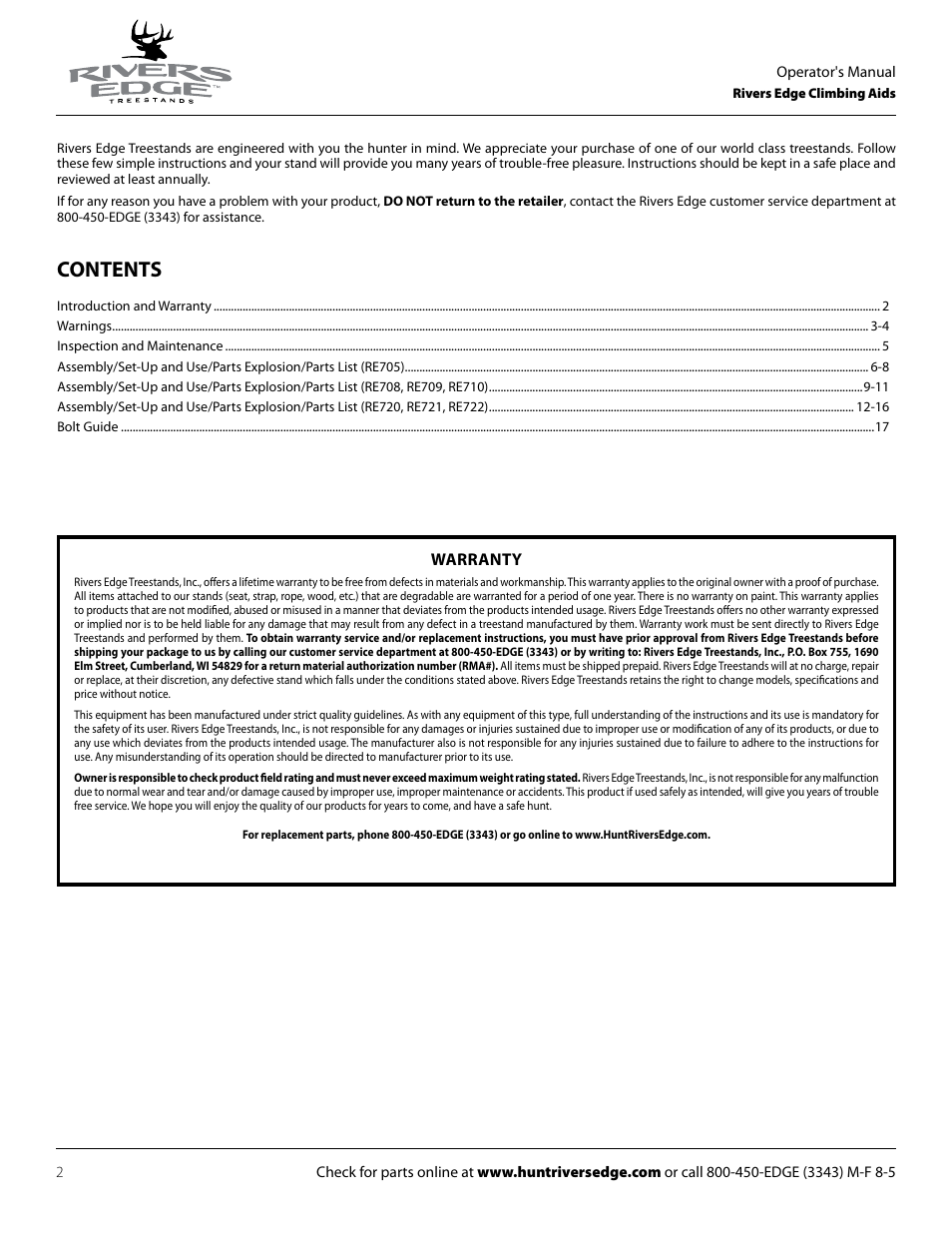 Rivers Edge RE722 5' EXT FOR DOUBLE RUNG CLIMBING AID User Manual | Page 2 / 20