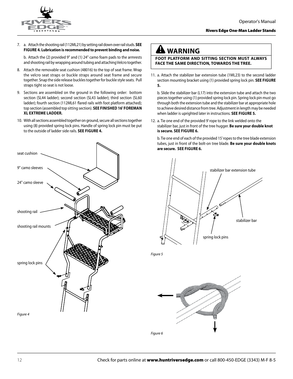 Warning | Rivers Edge RE602 JOURNEYMAN User Manual | Page 12 / 48