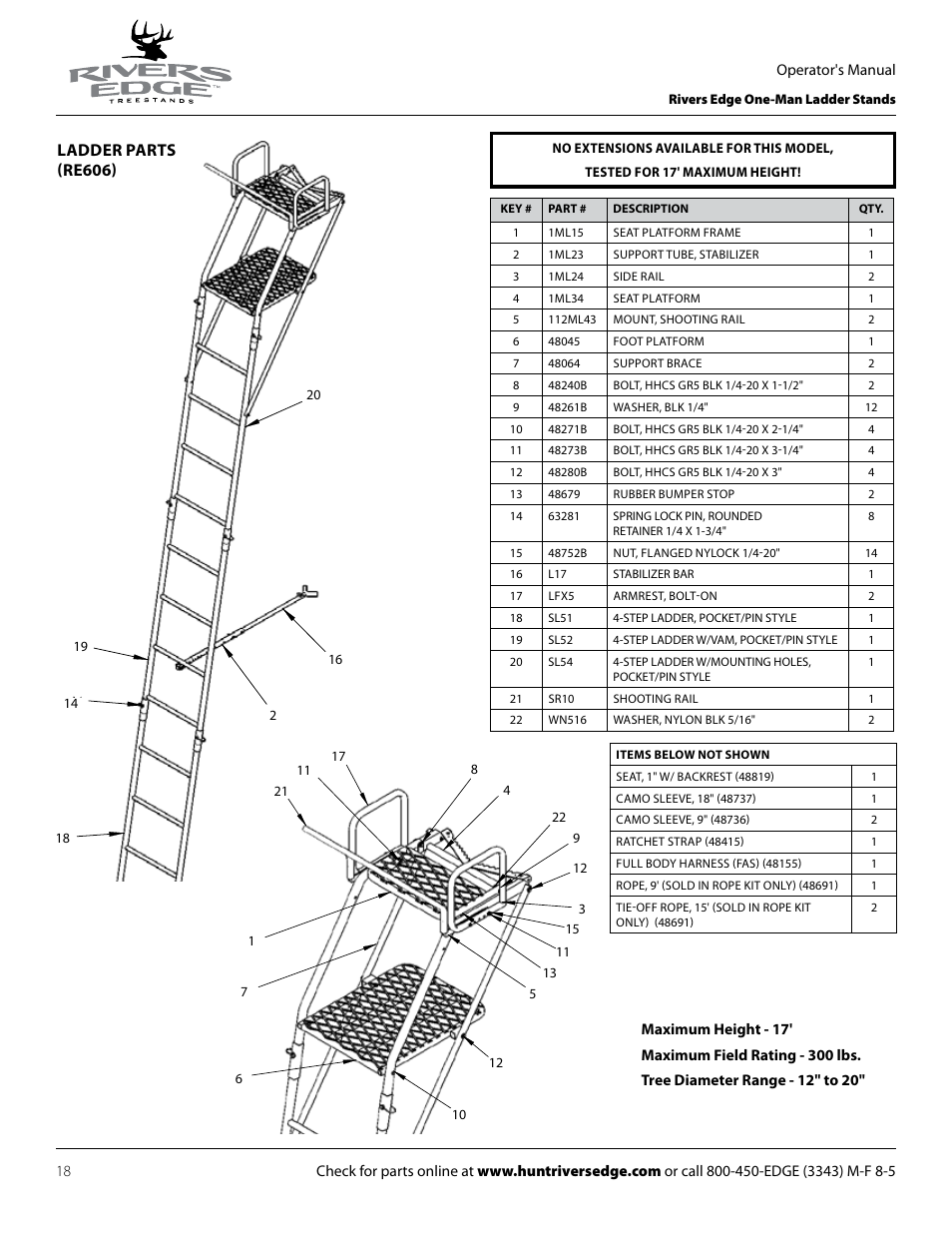 Ladder parts (re606) | Rivers Edge RE602 JOURNEYMAN User Manual | Page 18 / 48