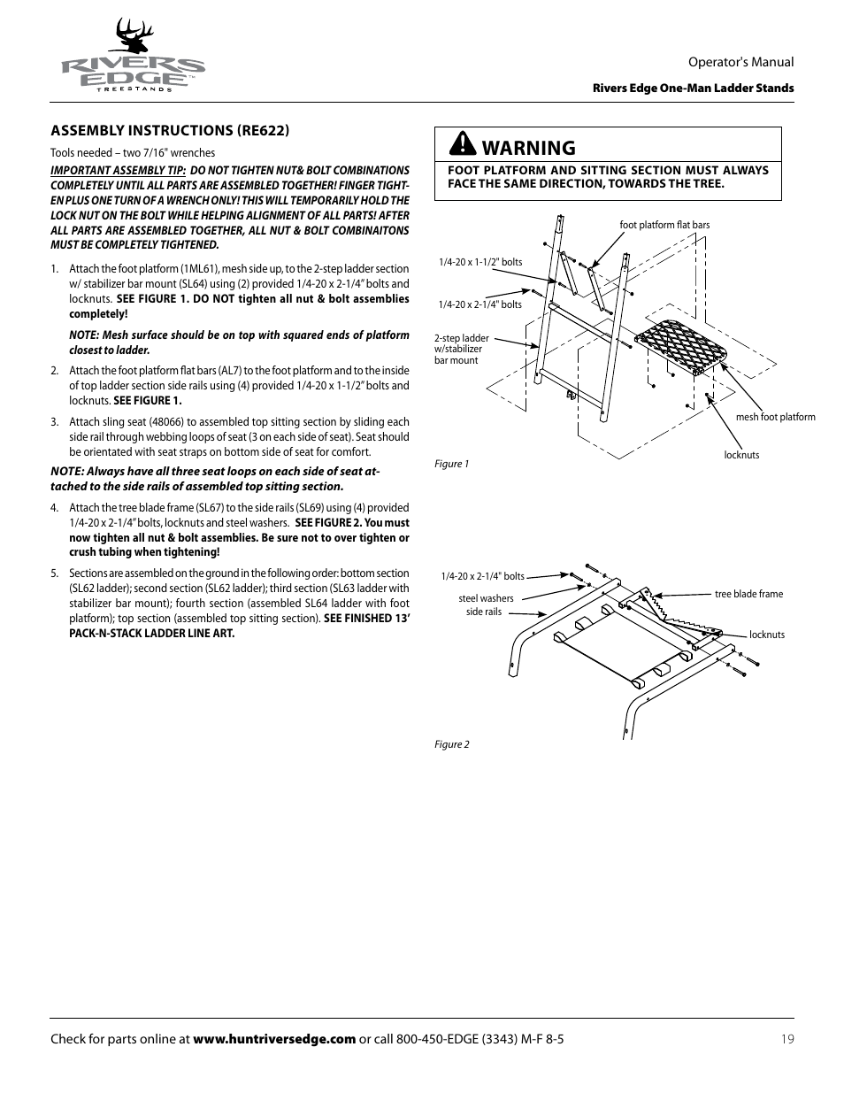 Warning | Rivers Edge RE602 JOURNEYMAN User Manual | Page 19 / 48