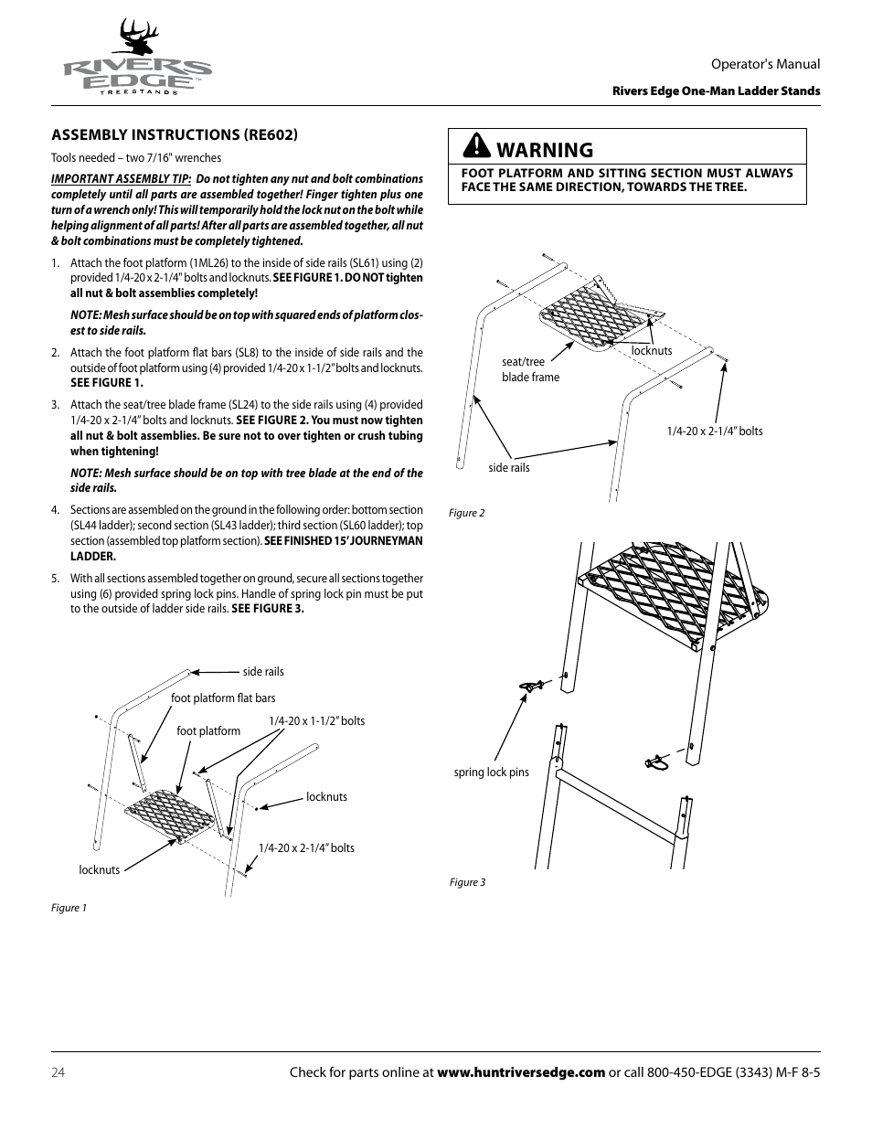 Warning | Rivers Edge RE602 JOURNEYMAN User Manual | Page 24 / 48