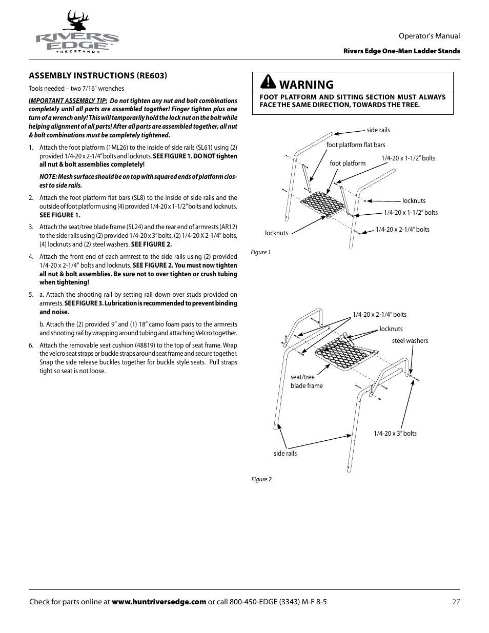 Warning | Rivers Edge RE602 JOURNEYMAN User Manual | Page 27 / 48