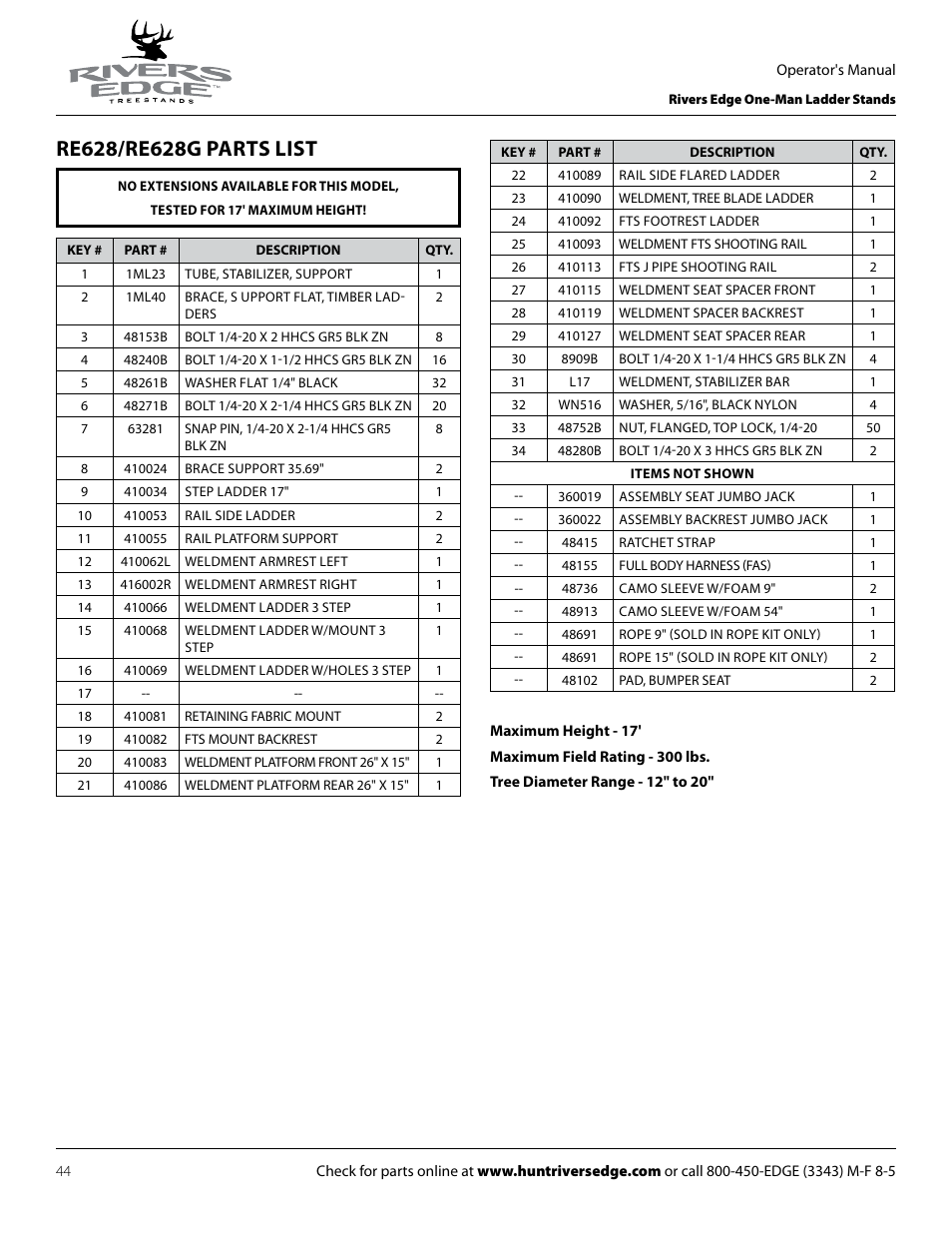 Rivers Edge RE602 JOURNEYMAN User Manual | Page 44 / 48