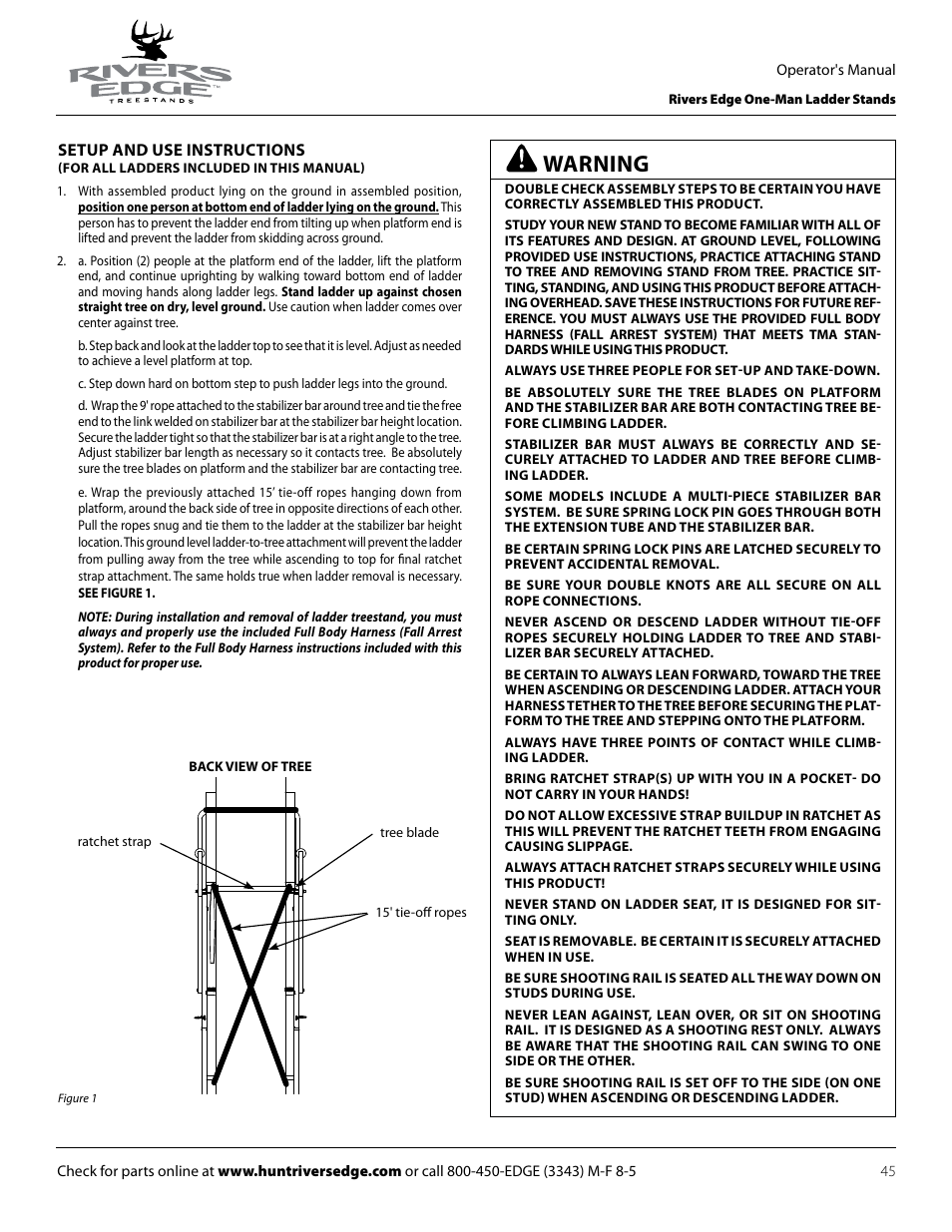 Warning | Rivers Edge RE602 JOURNEYMAN User Manual | Page 45 / 48