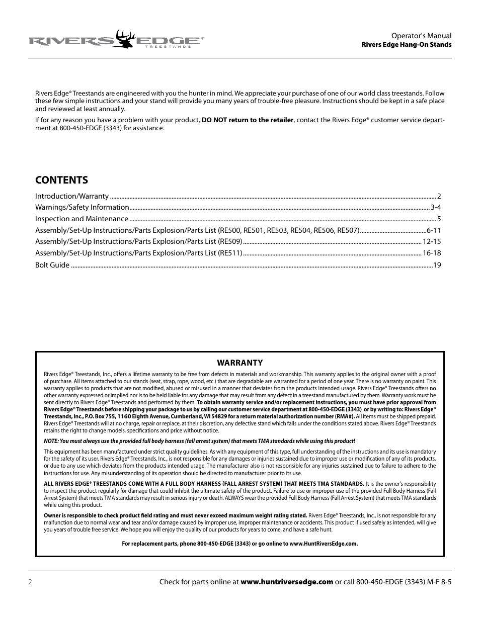 Rivers Edge RE509 Big Foot XLT User Manual | Page 2 / 20