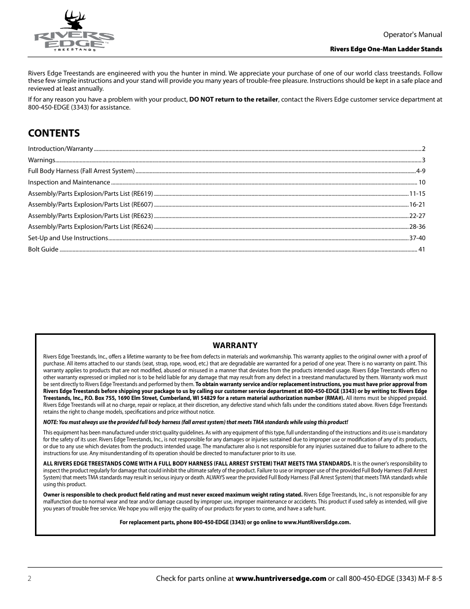 Rivers Edge RE619 LumberJack Extrme User Manual | Page 2 / 44