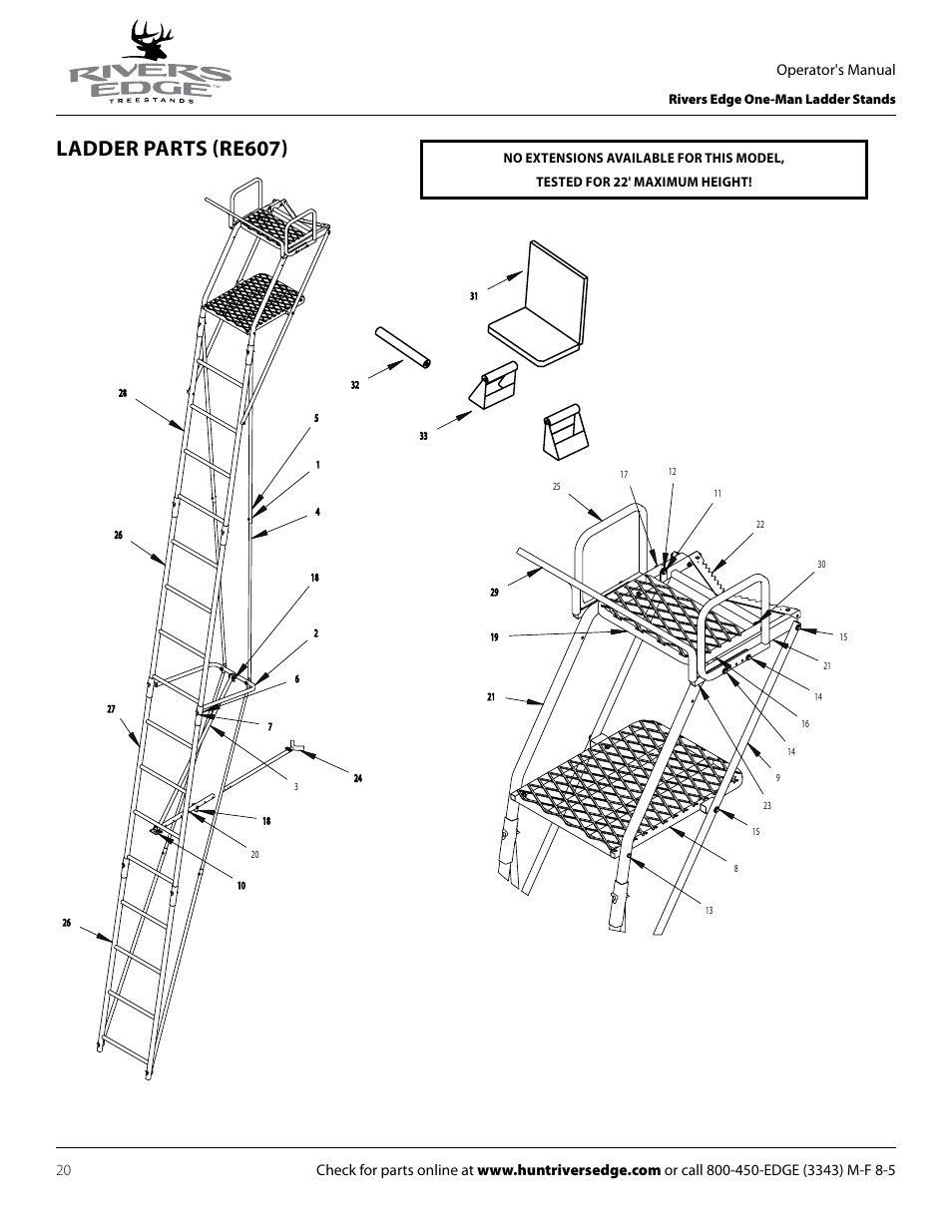 Ladder parts (re607) | Rivers Edge RE619 LumberJack Extrme User Manual | Page 20 / 44
