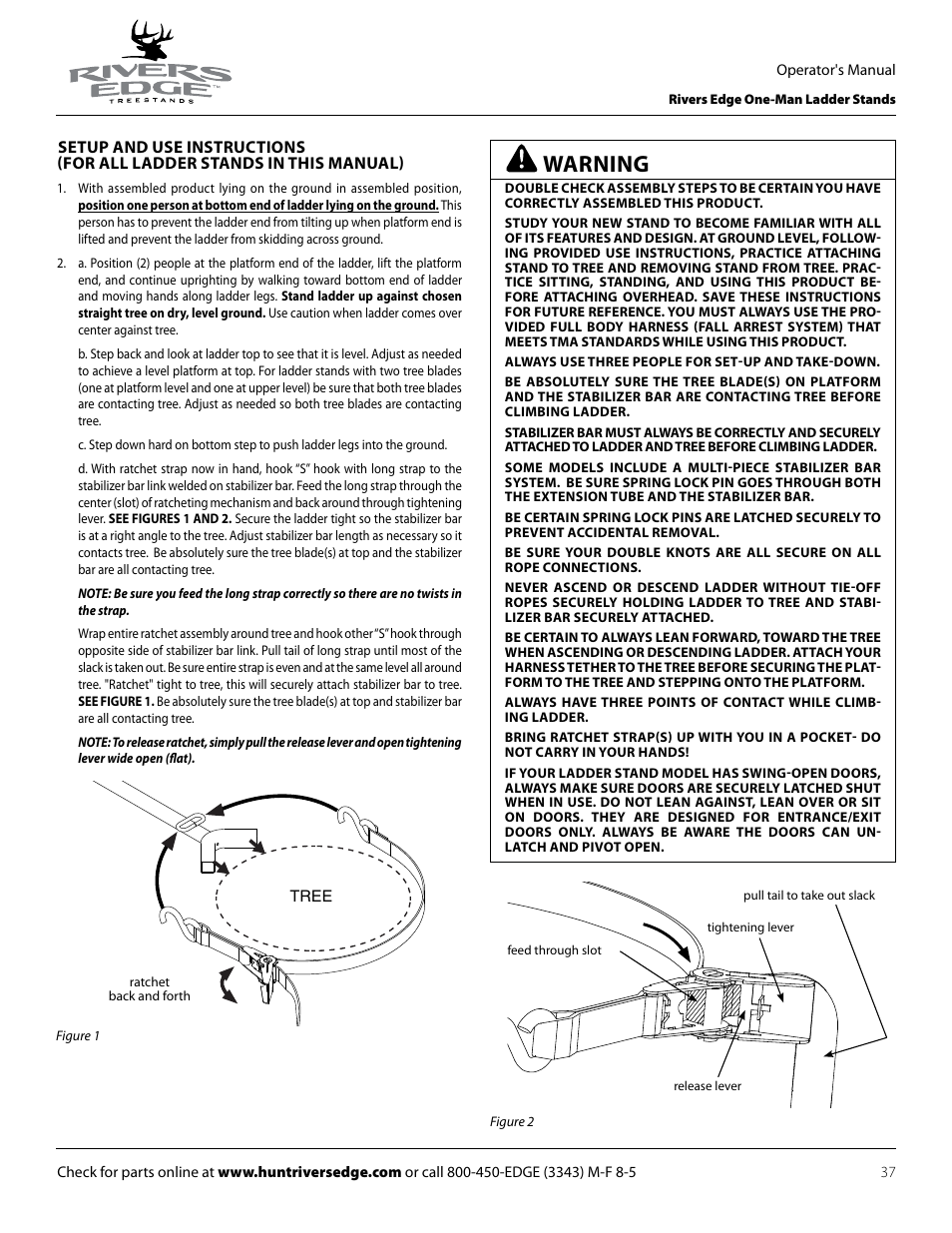 Warning | Rivers Edge RE619 LumberJack Extrme User Manual | Page 37 / 44