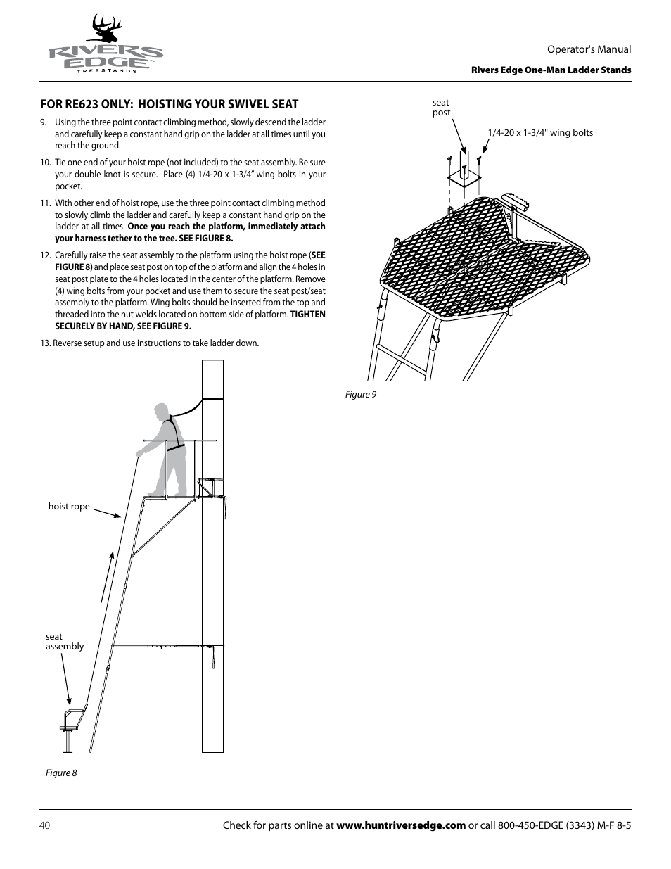 For re623 only: hoisting your swivel seat | Rivers Edge RE619 LumberJack Extrme User Manual | Page 40 / 44