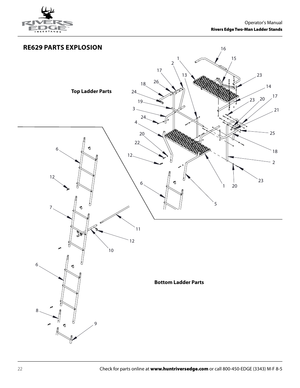 Re629 parts explosion | Rivers Edge RE629 15' 2-Man Ladder Stand User Manual | Page 22 / 28