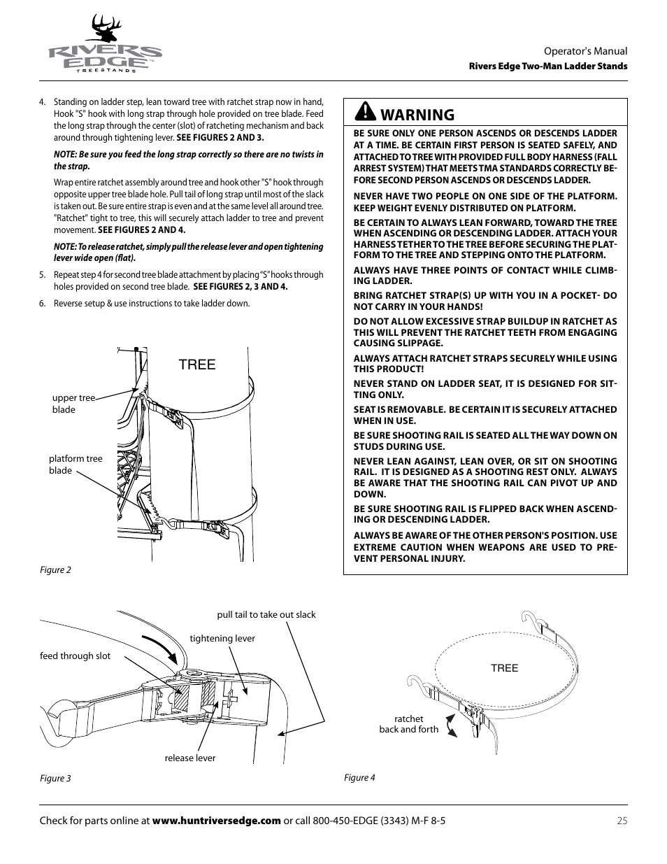 Warning, Tree | Rivers Edge RE629 15' 2-Man Ladder Stand User Manual | Page 25 / 28