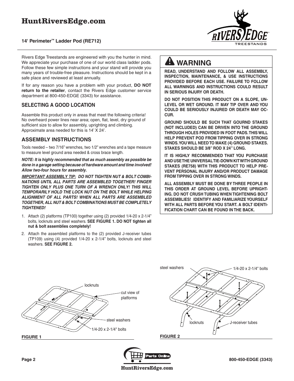 Warning | Rivers Edge RE712 14' PERIMETER User Manual | Page 2 / 12