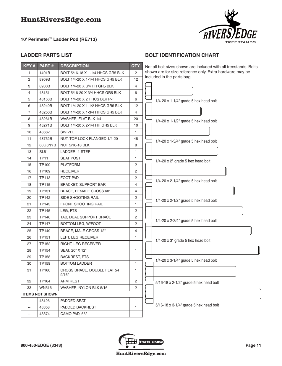Ladder parts list bolt identification chart | Rivers Edge RE713 10' PERIMETER User Manual | Page 11 / 12