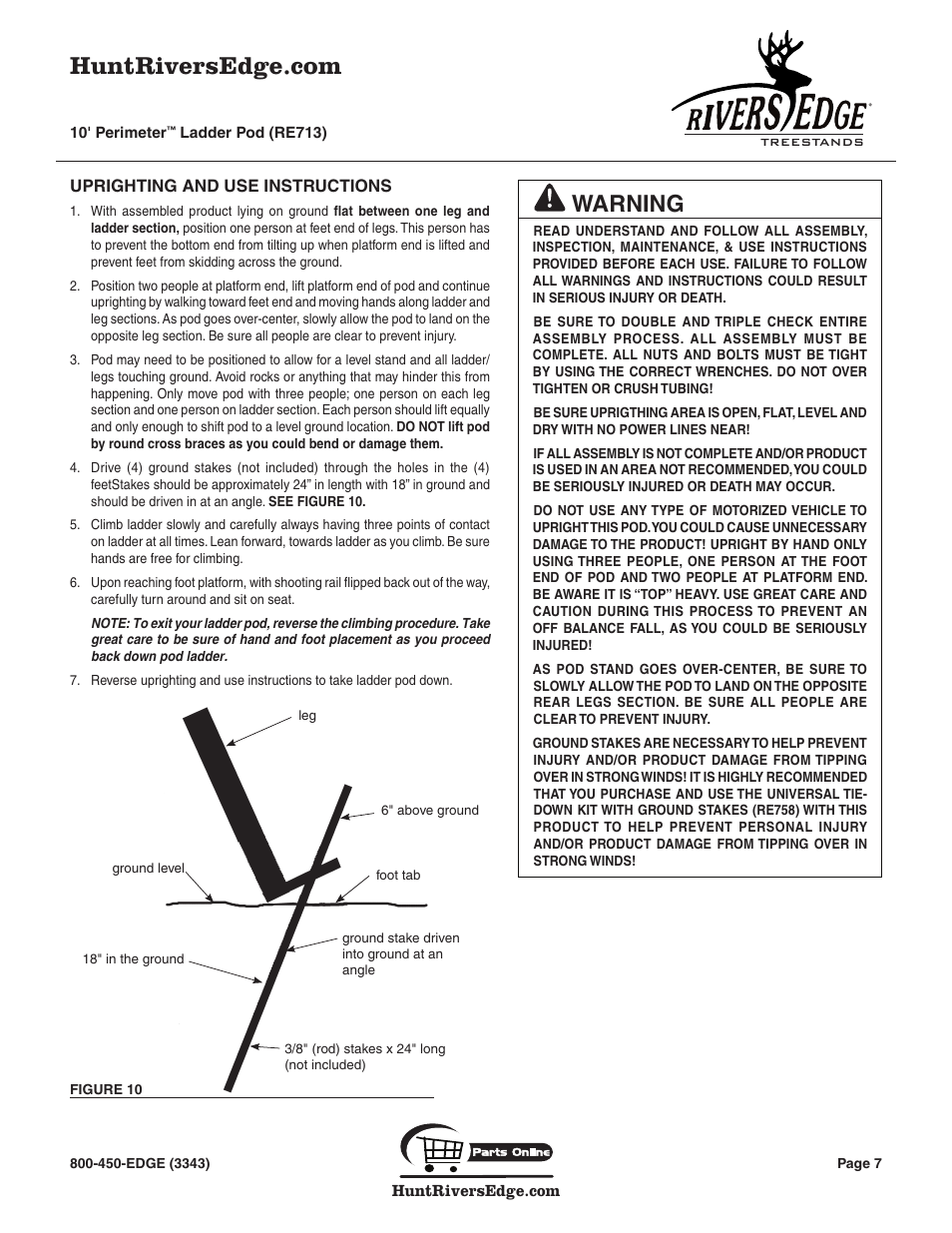 Warning | Rivers Edge RE713 10' PERIMETER User Manual | Page 7 / 12