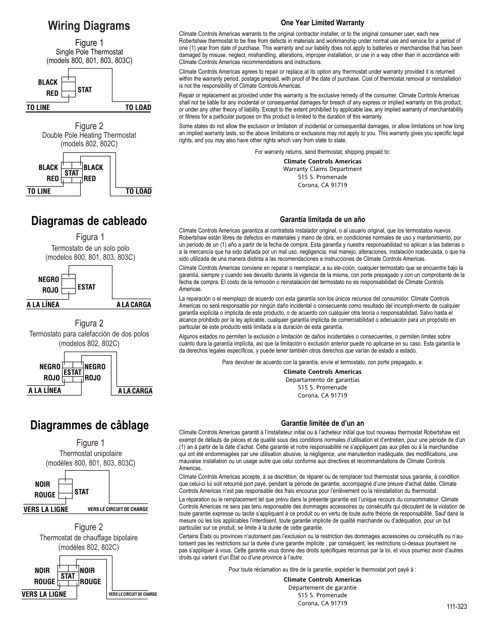 Wiring diagrams, Diagramas de cableado diagrammes de câblage, Figure 2 | Figura 1, Figura 2, Figure 1 | Robertshaw 803 User Manual | Page 2 / 2