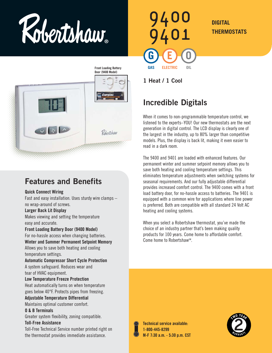 Robertshaw 9401 User Manual | 2 pages
