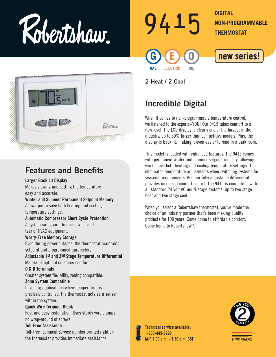 Robertshaw 9415 User Manual | 2 pages