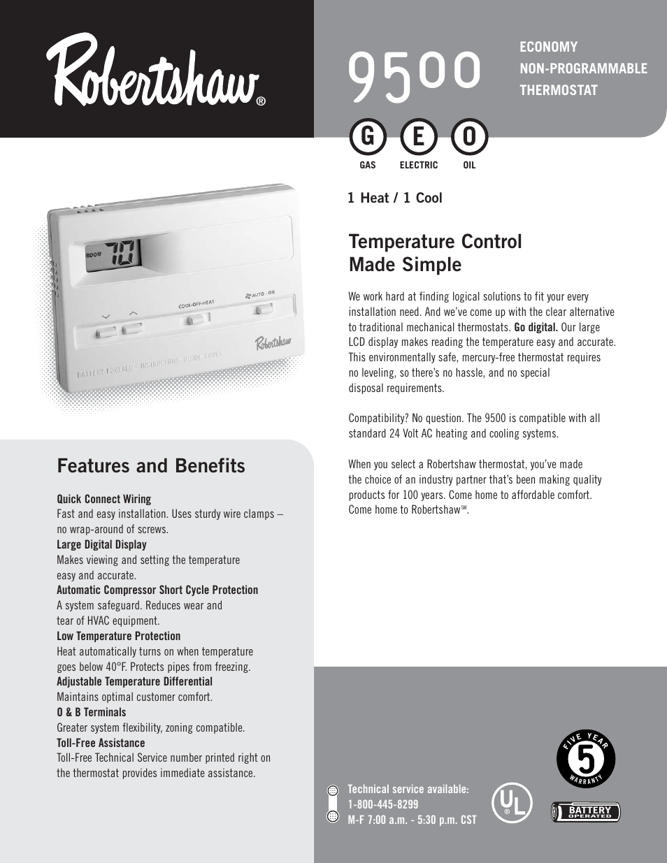 Robertshaw 9500 User Manual | 2 pages