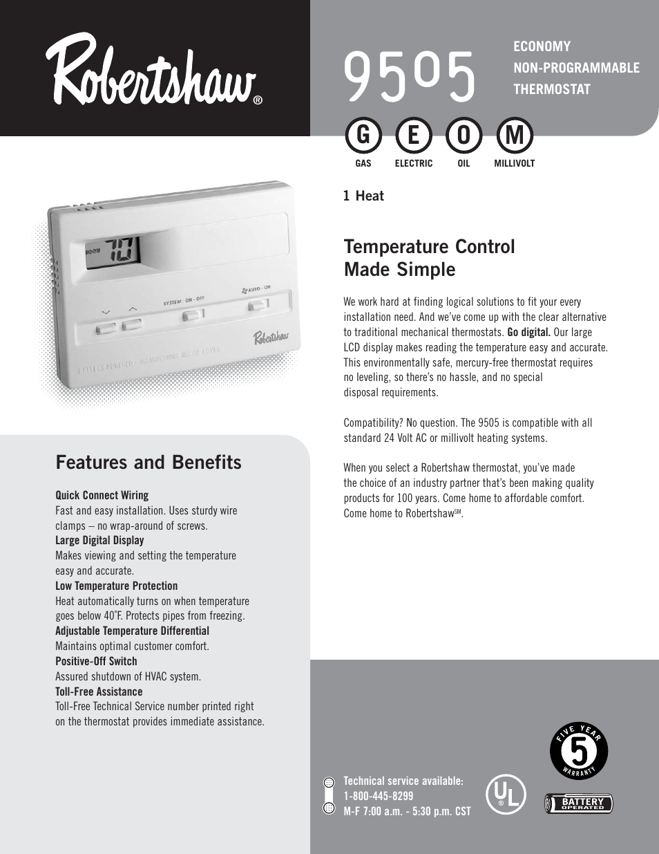Robertshaw 9505 User Manual | 2 pages