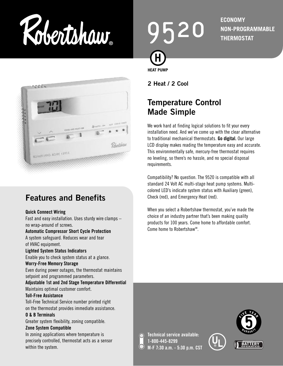 Robertshaw 9520 User Manual | 2 pages