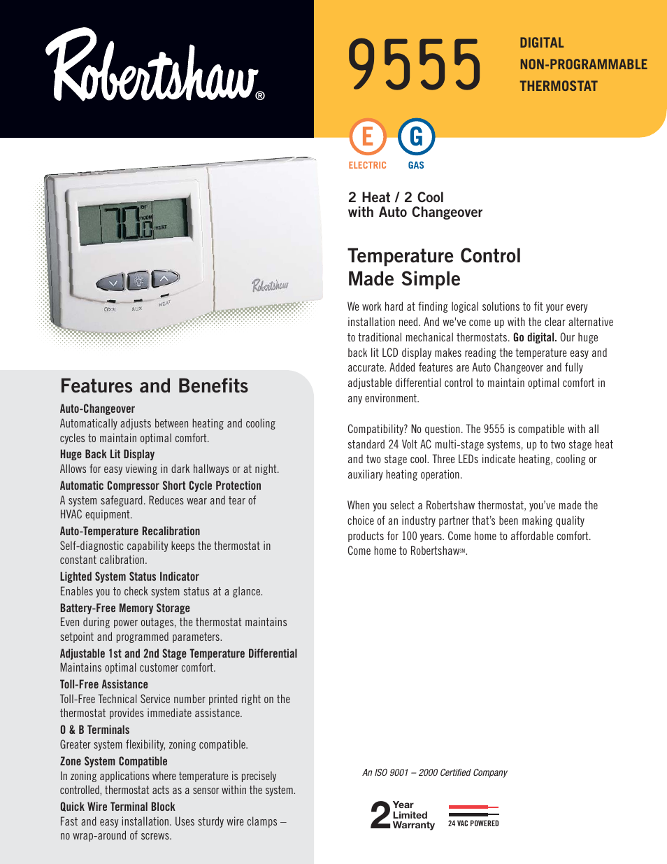 Robertshaw 9555 User Manual | 2 pages