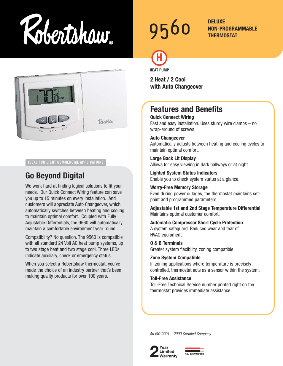 Robertshaw 9560 User Manual | 2 pages