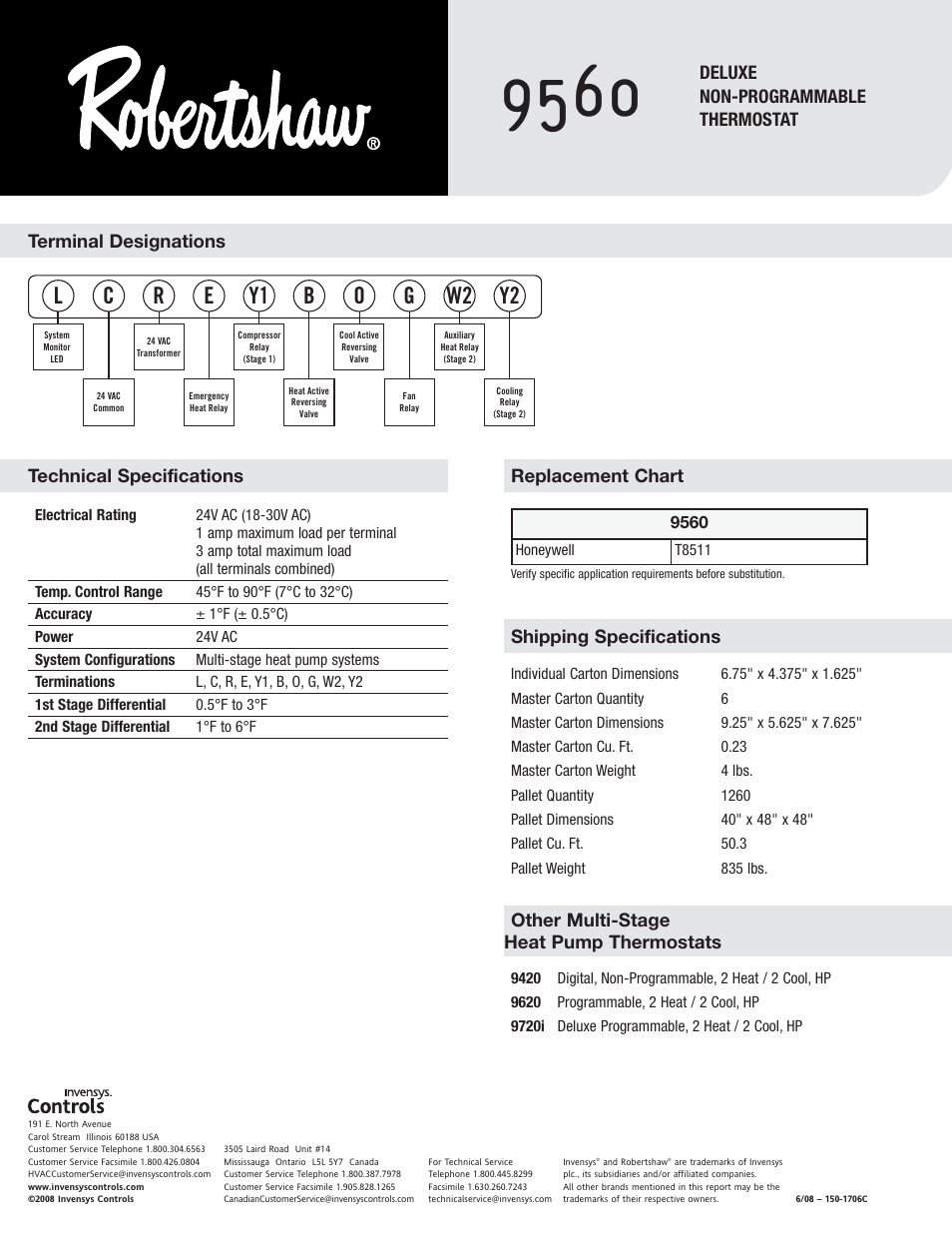 Le y1, W2 y2, Other multi-stage heat pump thermostats | Robertshaw 9560 User Manual | Page 2 / 2