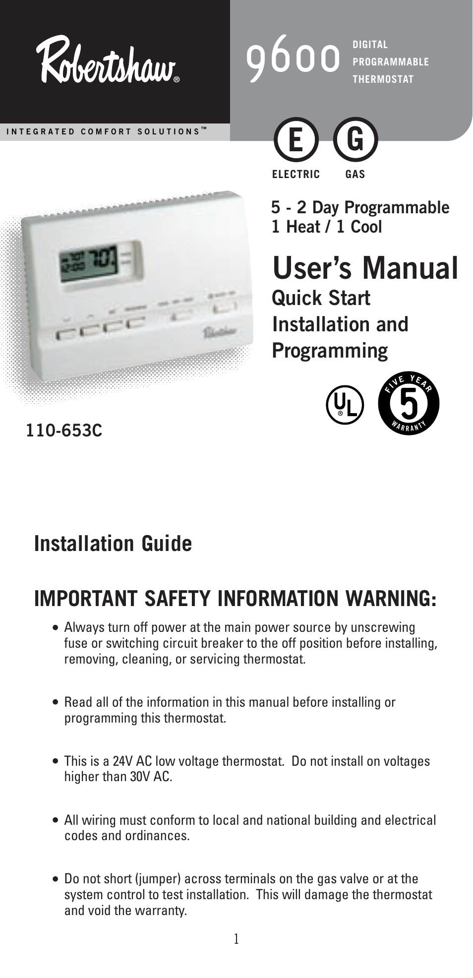 Robertshaw 9600 User Manual | 12 pages