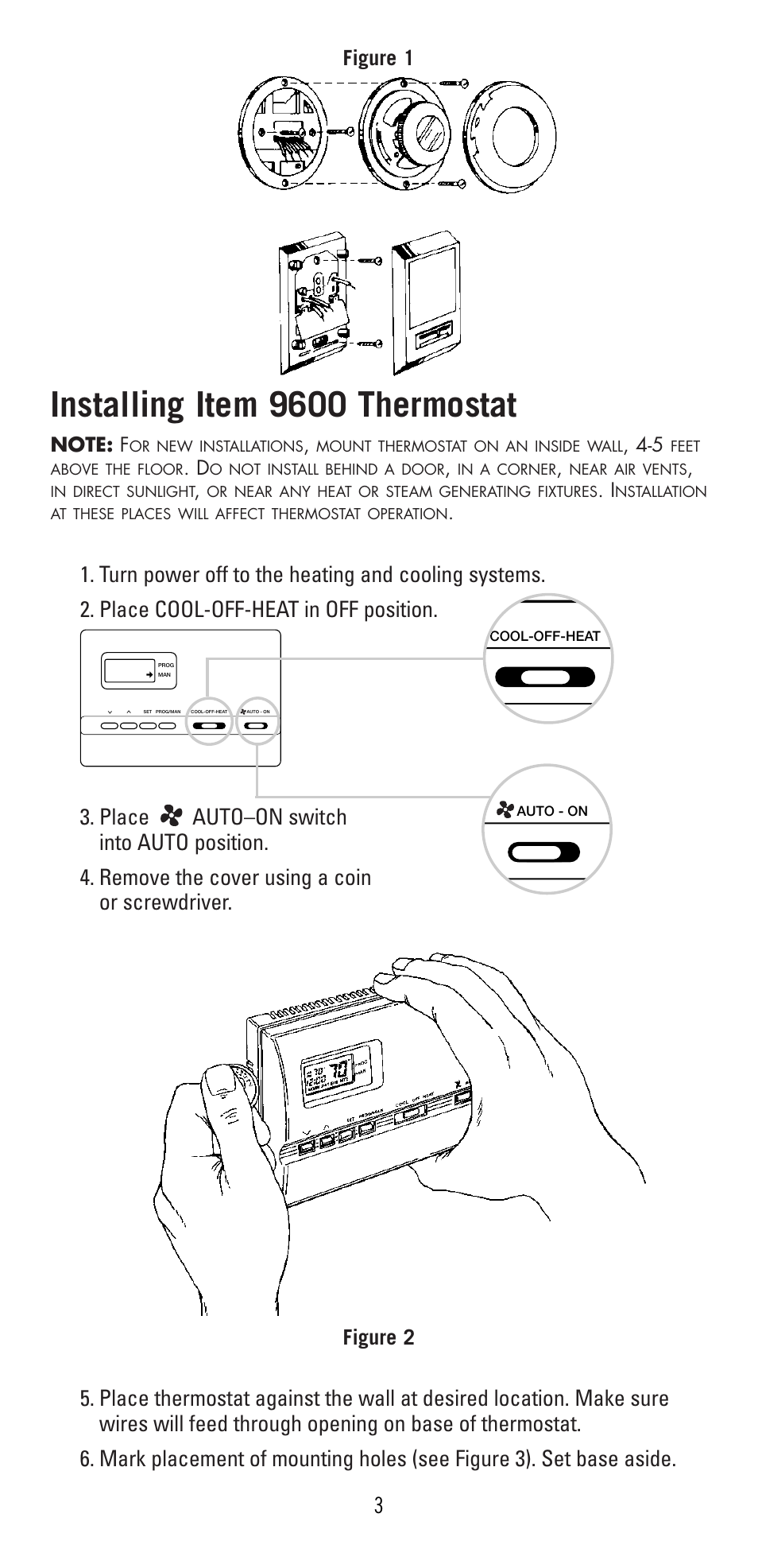 Installing item 9600 thermostat, Figure 1, Figure 2 | Robertshaw 9600 User Manual | Page 3 / 12