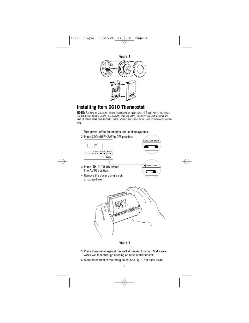 Installing item 9610 thermostat | Robertshaw 9610 User Manual | Page 3 / 12