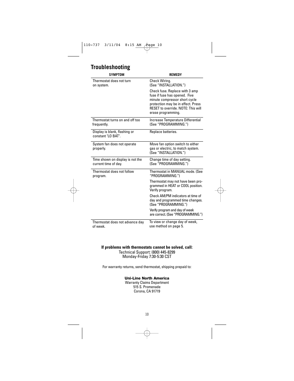 Troubleshooting | Robertshaw 9615 User Manual | Page 10 / 12