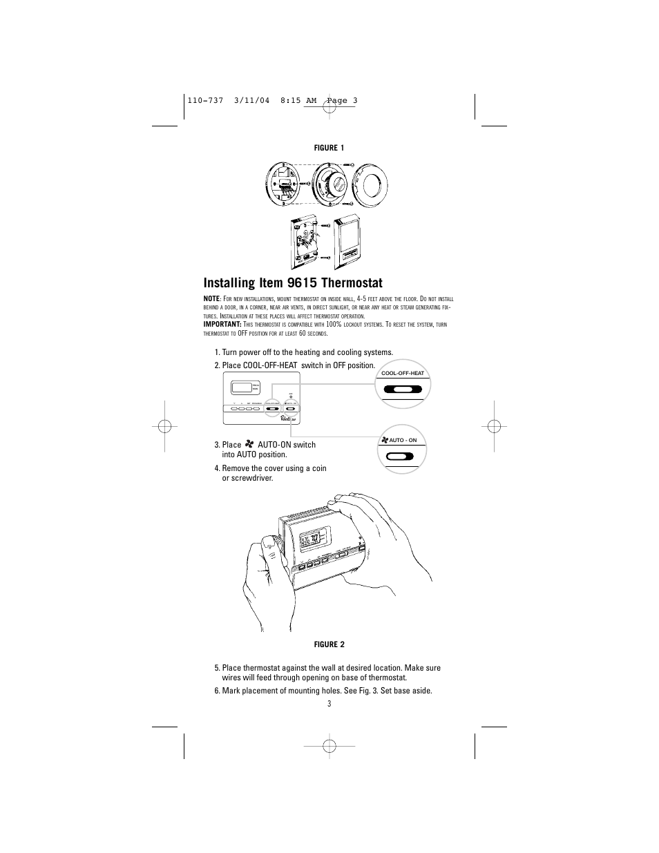 Installing item 9615 thermostat | Robertshaw 9615 User Manual | Page 3 / 12