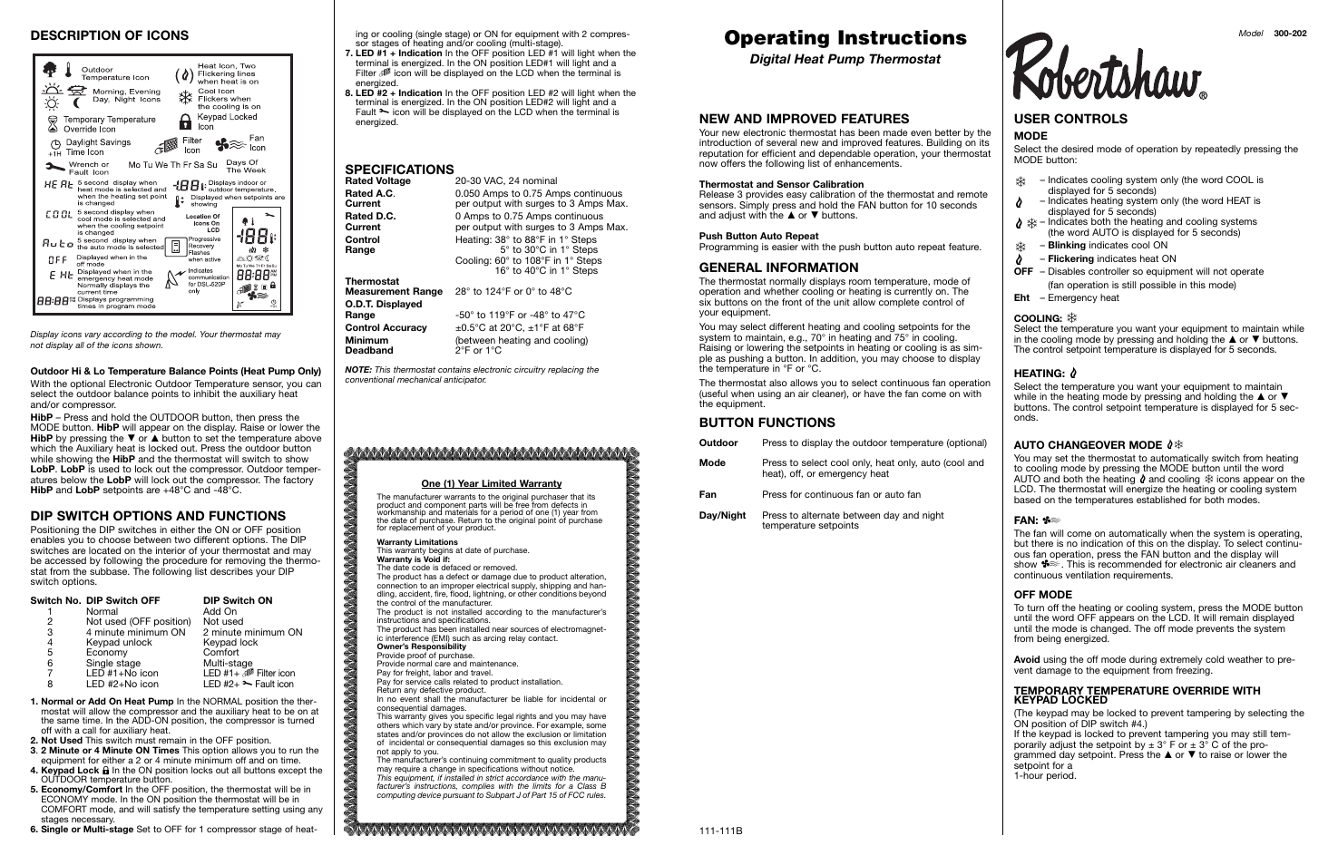 Robertshaw 300-202 User Manual | 2 pages