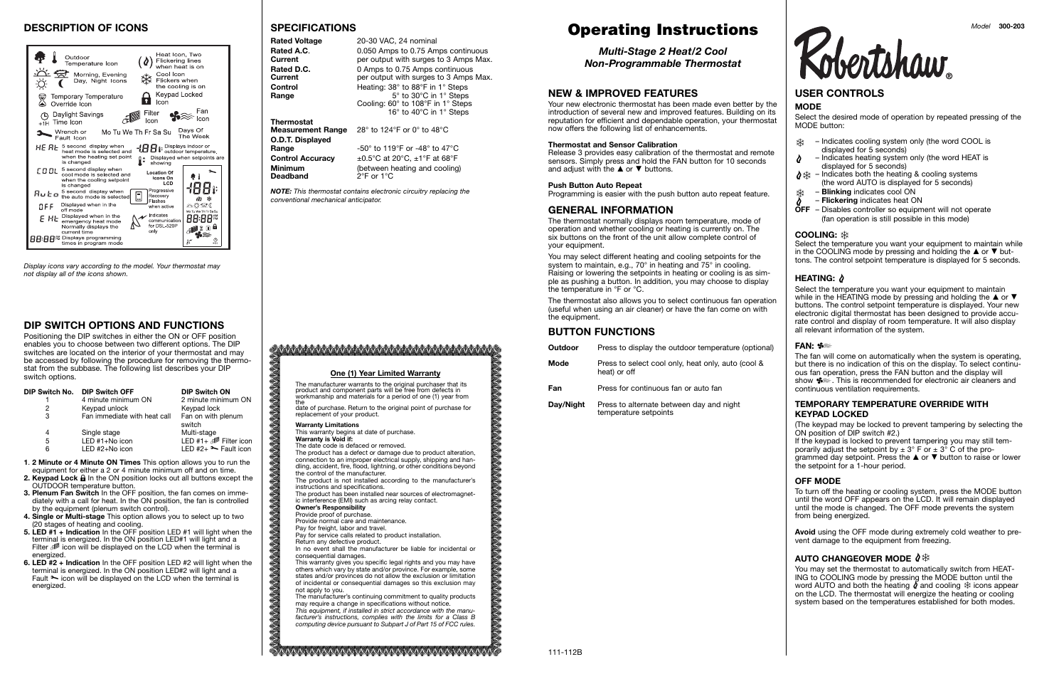 Robertshaw 300-203 User Manual | 2 pages