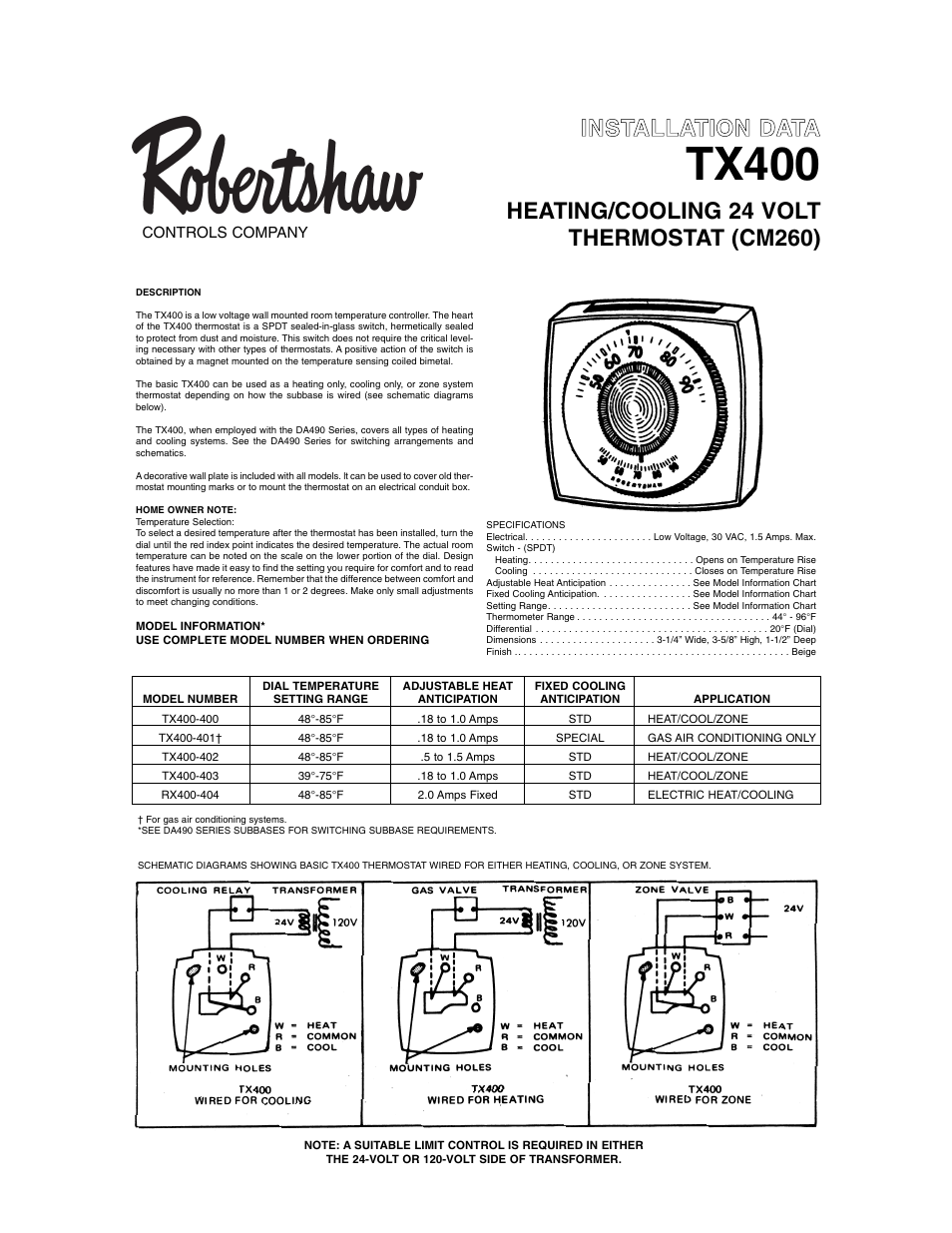 Robertshaw 400 SERIES User Manual | 2 pages