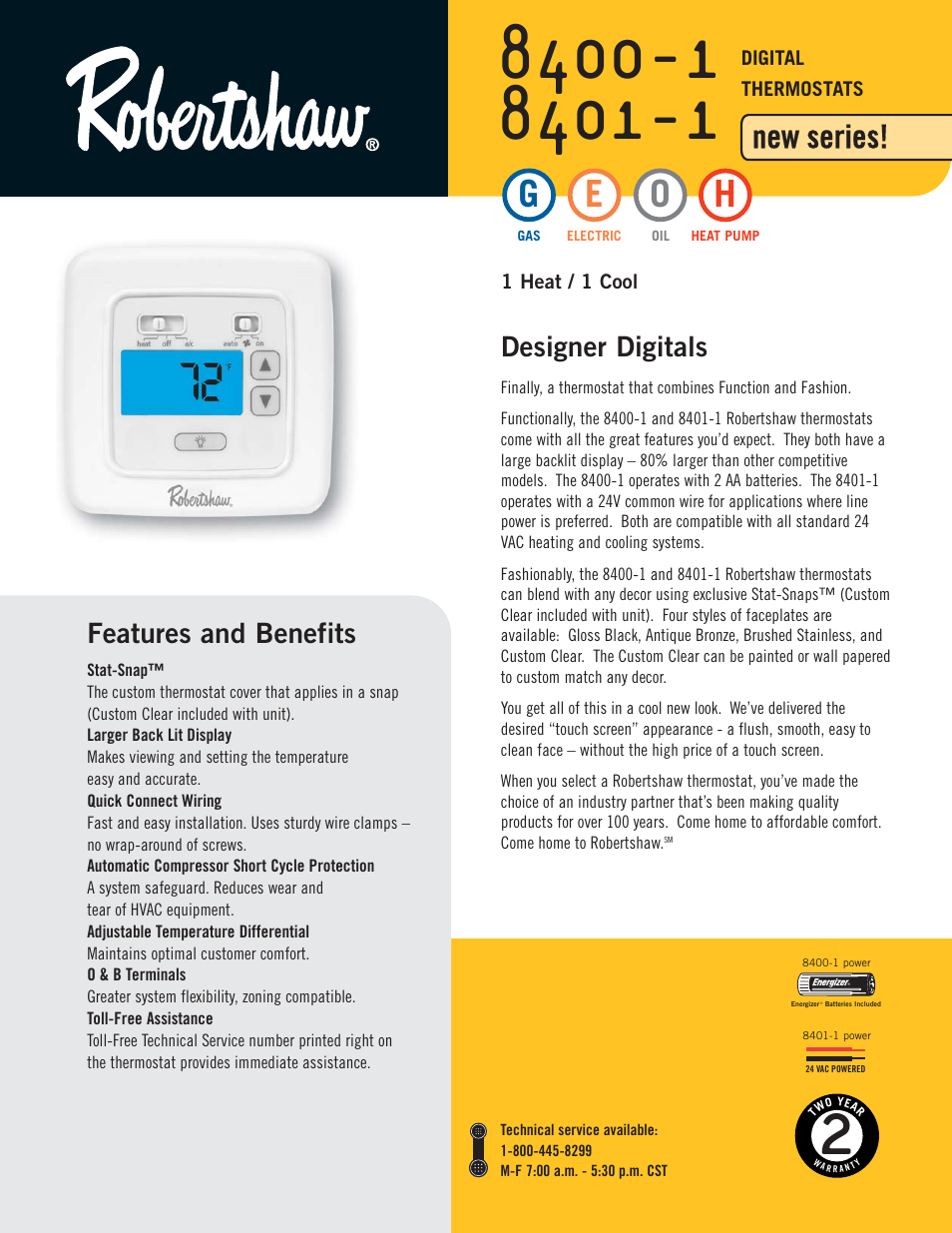 Robertshaw 8401-1 User Manual | 2 pages