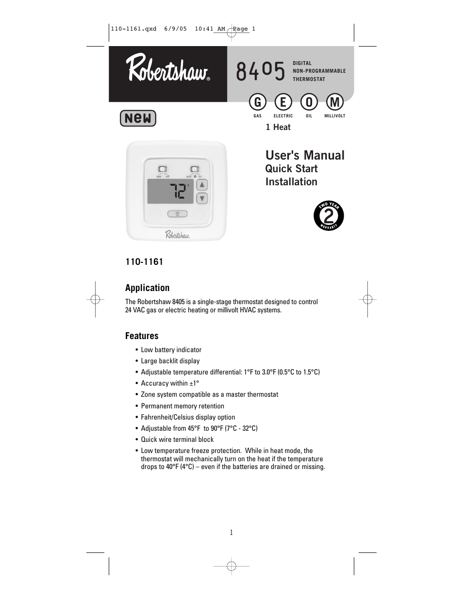 Robertshaw 8405-1 User Manual | 12 pages