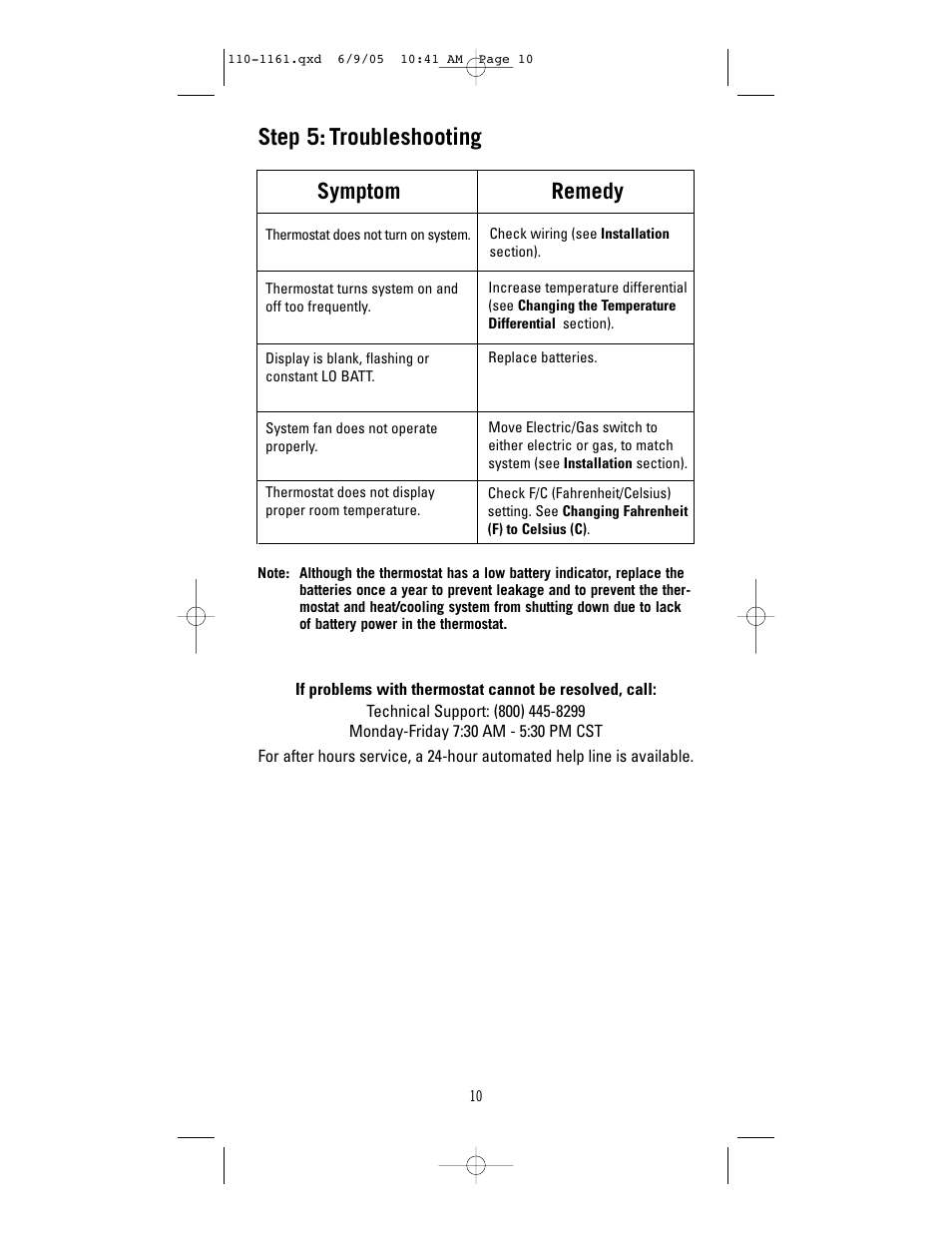 Step 5: troubleshooting, Symptom remedy | Robertshaw 8405-1 User Manual | Page 10 / 12