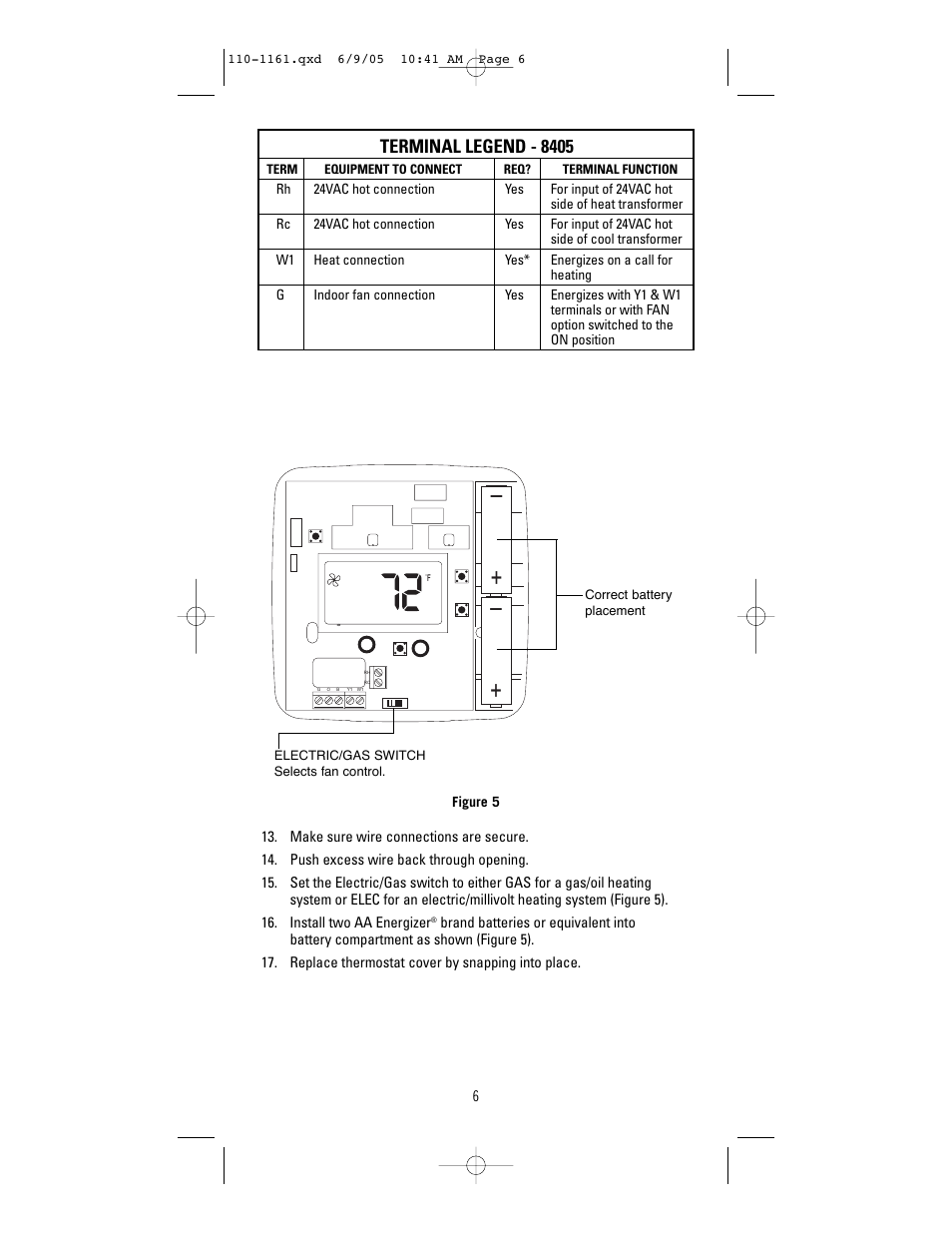Terminal legend - 8405 | Robertshaw 8405-1 User Manual | Page 6 / 12