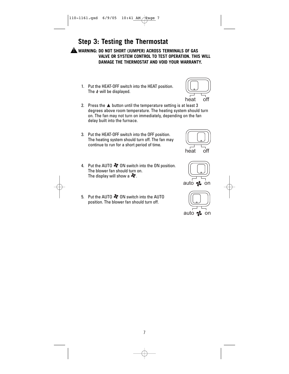Step 3: testing the thermostat | Robertshaw 8405-1 User Manual | Page 7 / 12